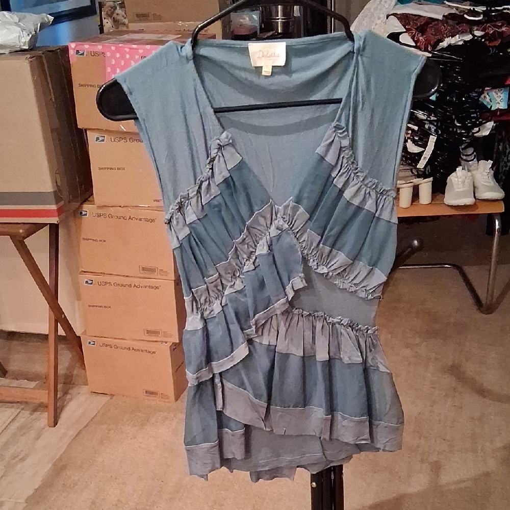 Deletta Teal Ruffle Sleeveless Top